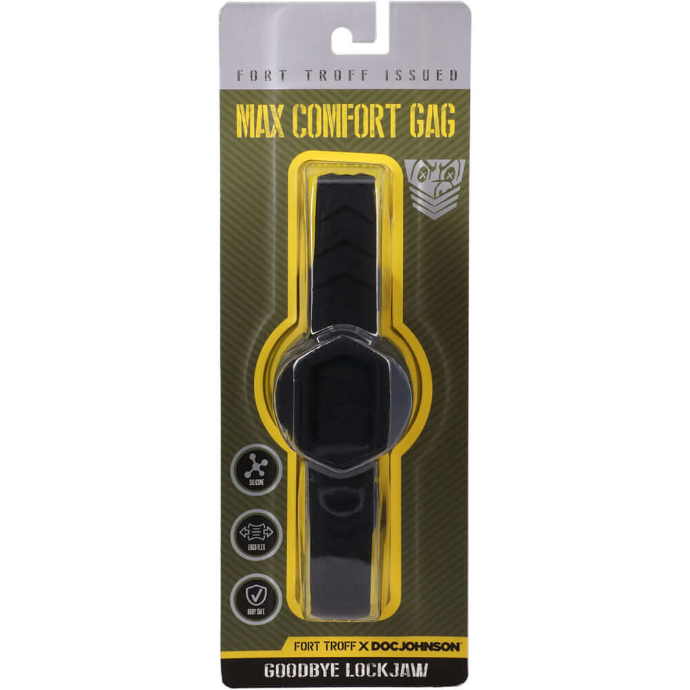 Fort Troff Max Comfort Gag Black in packaging showcasing its flexible design for comfortable use.