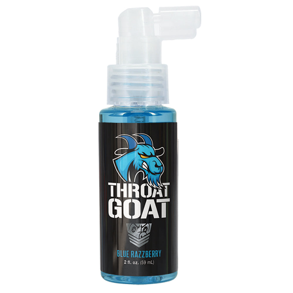 Fort Troff Throat Goat Oral Numbing Spray Blue Razzberry 2 Oz bottle with sprayer top.
