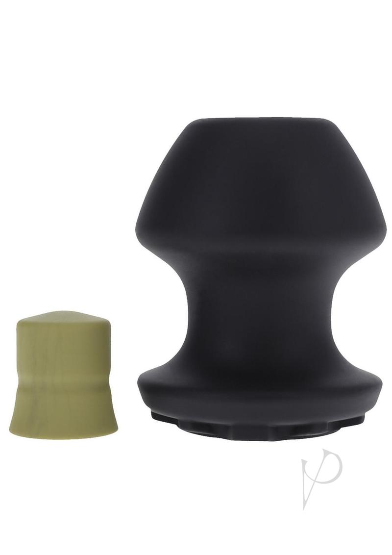 Fort Troff Kum Keeper Silicone Open End Anal Plug Large with removable stopper in black and green