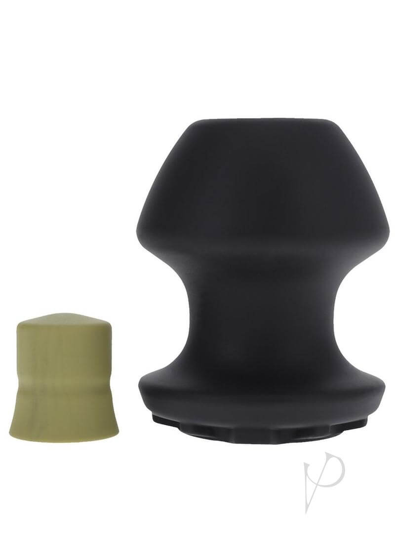 Fort Troff Kum Keeper Silicone Open End Anal Plug Large with removable stopper in black and green