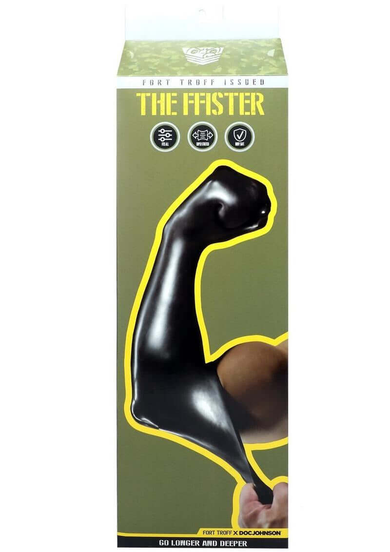 Fort Troff Ffister Silicone Glove Black packaging showcasing the innovative design and features for enhanced intimate play.