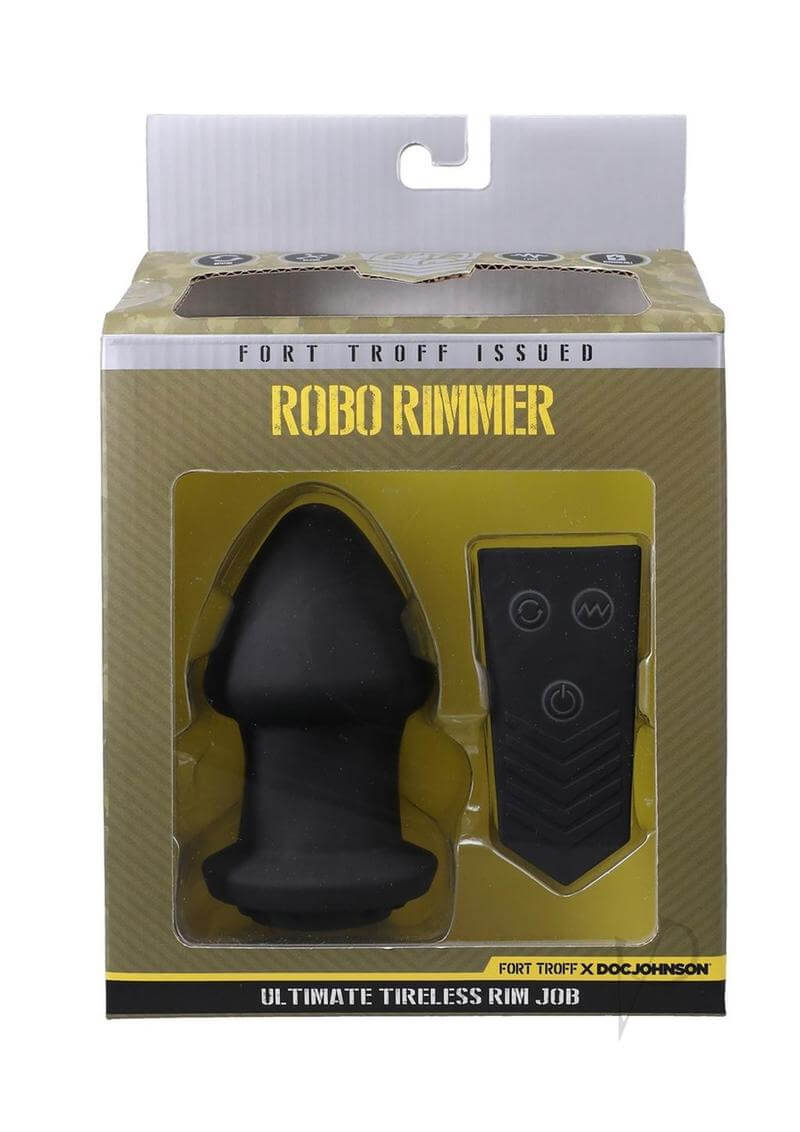 Fort Troff Robo Rimmer Rechargeable Silicone Anal Plug packaging with wireless remote control.