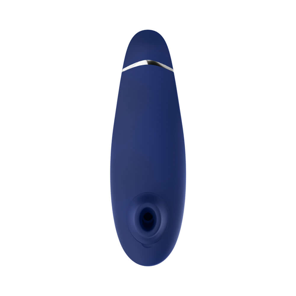 Womanizer Premium 2 Pleasure Air Clitoral Stimulator Blueberry in elegant blue design, showcasing advanced features.