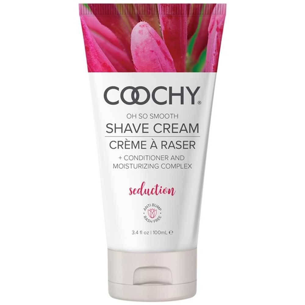 Coochy Oh So Smooth Shave Cream Seduction 3.4 Oz in a sleek tube with floral design.