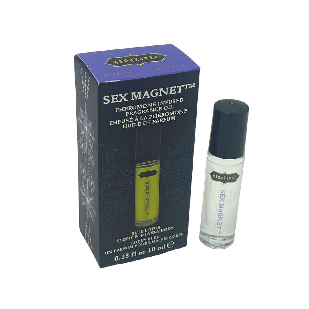 Kama Sutra Sex Magnet Blue Lotus Pheromone Roll On Fragrance Oil 10ml with packaging.