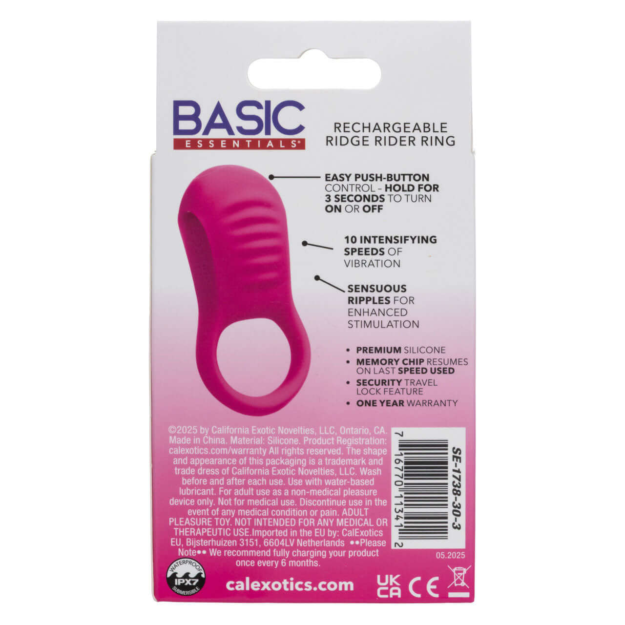 Basic Essentials Rechargeable Ridge Rider Ring - Pink-0