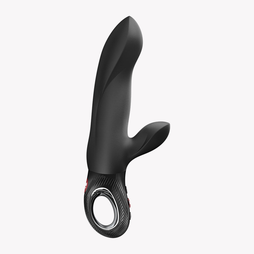 Fun Factory Bi Stronic Arc Vibrator Black, a dual-action vibrator with self-thrusting motion and ergonomic design.