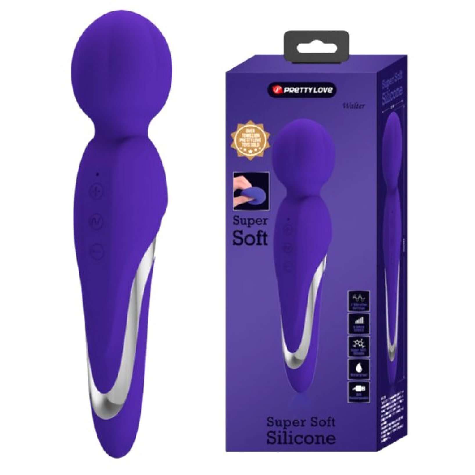 Walter Super Soft Silicone Wand in Violet with packaging, featuring ultra soft and smooth touch for a skin-friendly and comfortable feel.