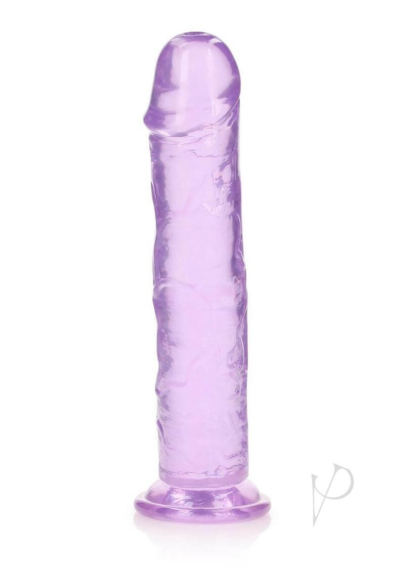 RealRock Crystal Clear Straight Dildo 11 inch Purple in sleek transparent silicone with a vibrant purple tint.