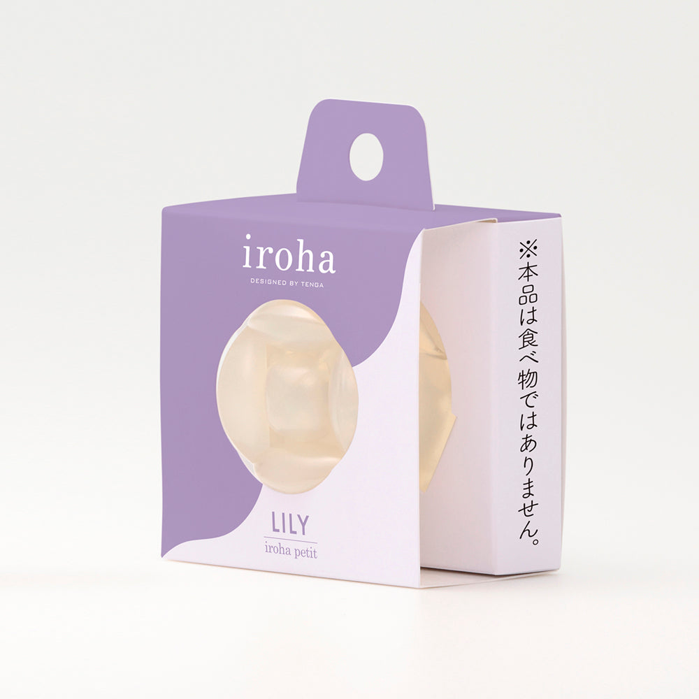 Iroha Petit Lily Disposable Clitoral Stimulator Clear packaging displaying the unique design and branding by iroha.