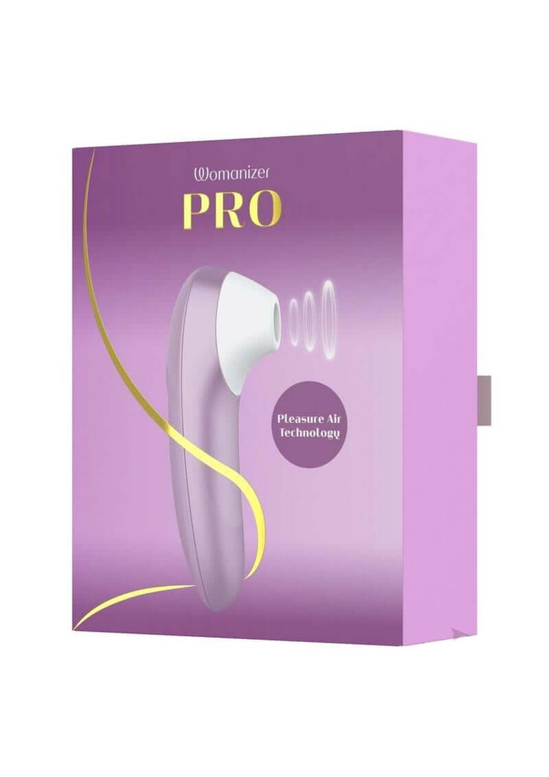 Womanizer Pro Air Pulse Clitoral Vibrator Lavender packaging featuring Pleasure Air Technology®.
