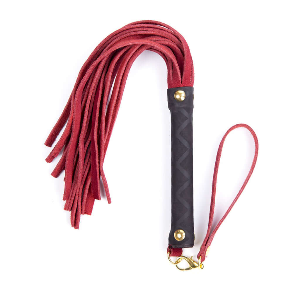 Mini Leather Flogger Red with soft suede tails and professional-style handle for secure grip.