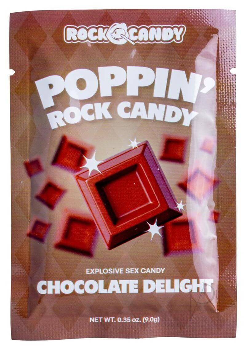 Popping Rock Candy Oral Sex Candy Chocolate Delight packaging featuring vibrant design and rich chocolate flavor.