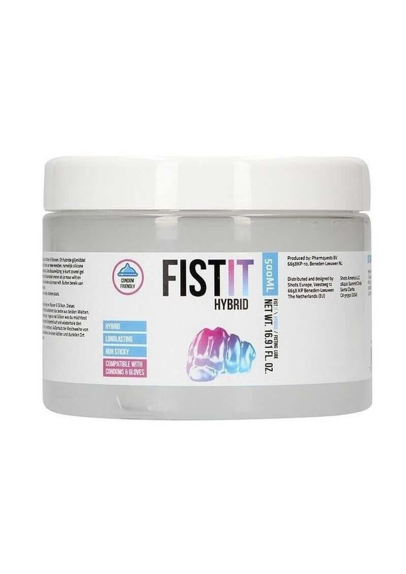 Fist It Hybrid Glide Lubricant 16.9 Oz container with clear label showcasing product details and dual-color design.