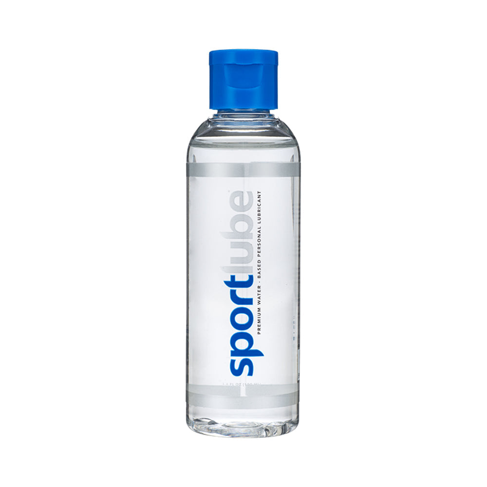 Sportlube Water-based Lubricant 3.4 Oz bottle featuring clear liquid and blue cap