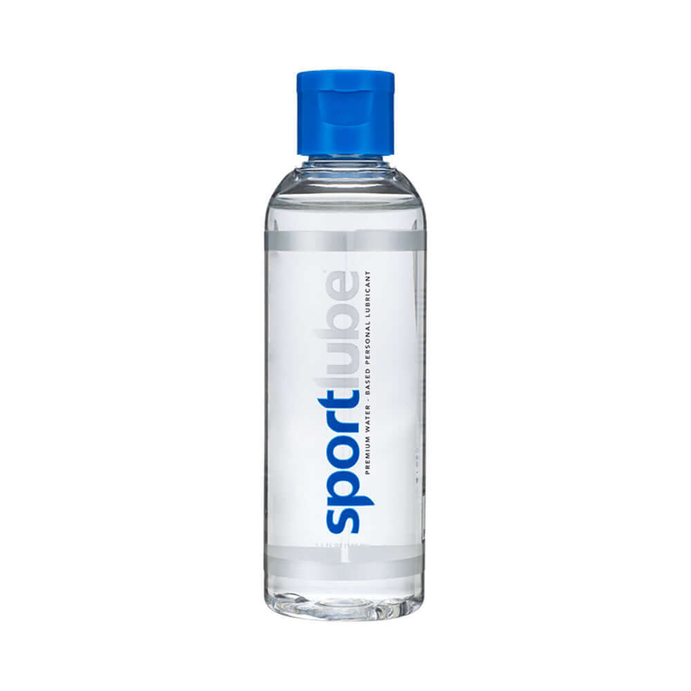 Sportlube Water-based Lubricant 3.4 Oz bottle featuring clear liquid and blue cap