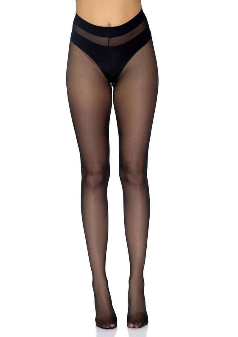 Leg Avenue Opaque Sheer To Waist Tights With Cotton Crotch Black shown in black sheer silhouette.