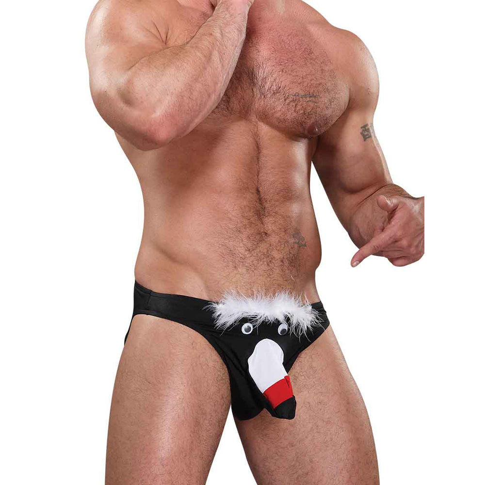 Male Power Toucan Bikini Black One Size on a model, showcasing a playful toucan design and comfortable fit.