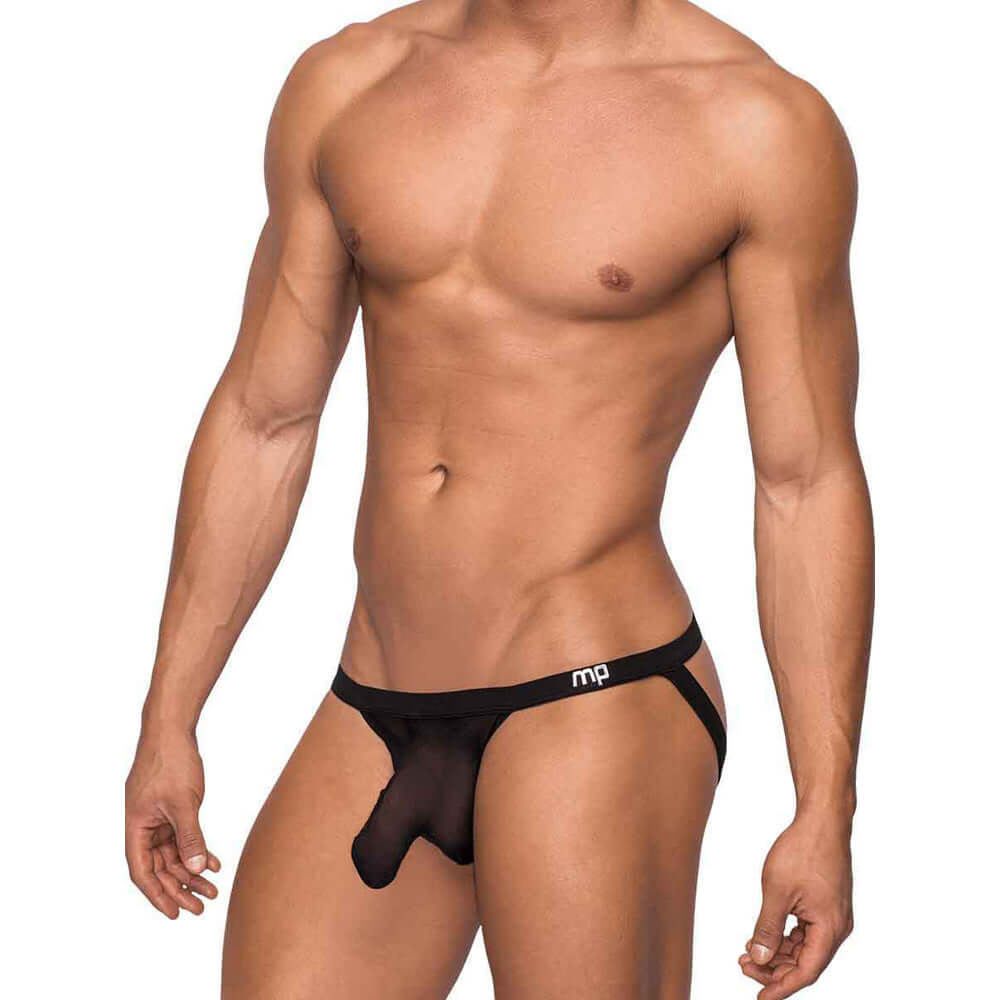 Male Power Hoser Hose Jock Black L XL worn by a male model showcasing its modern and comfortable design.