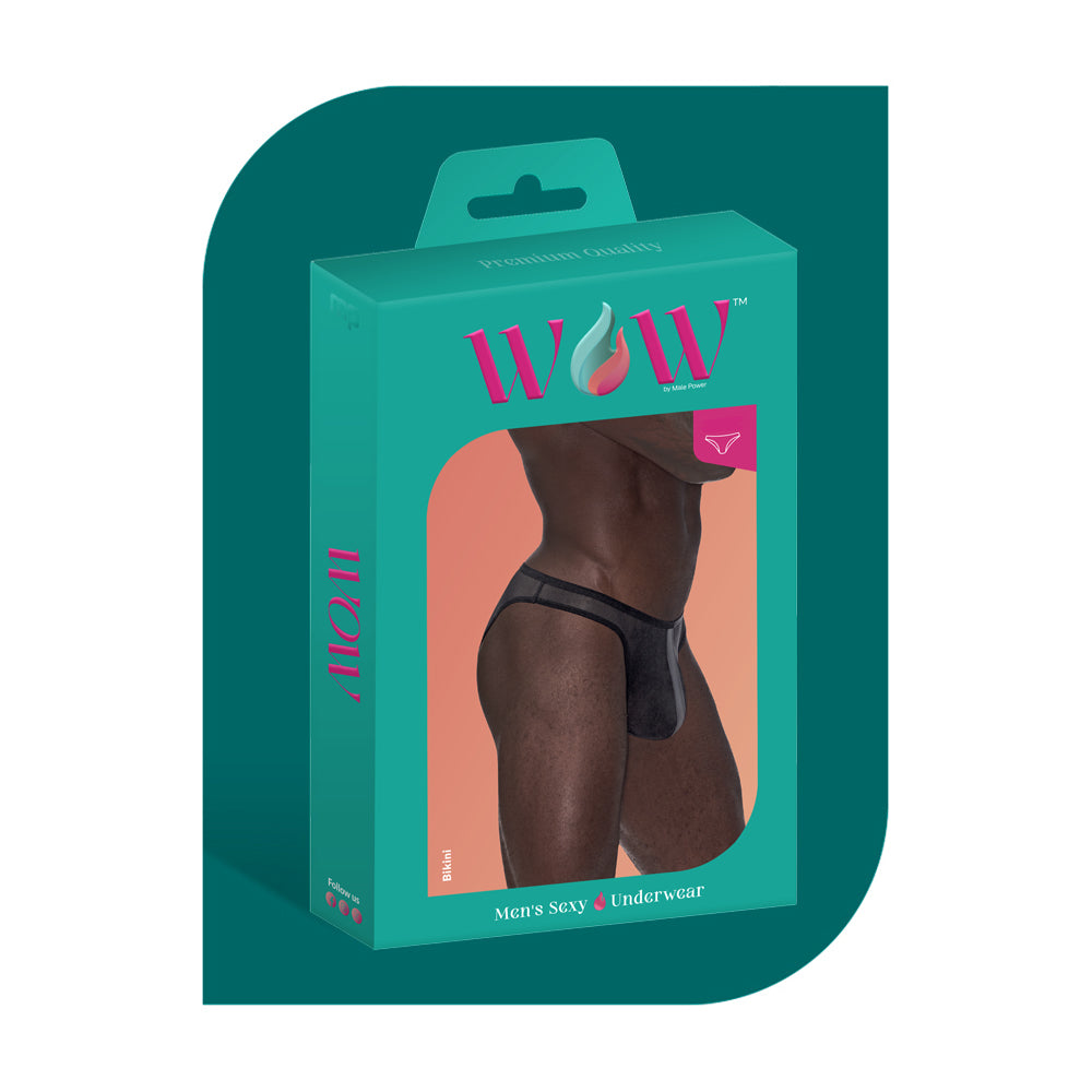 Wow Landing Strip Bikini Black Medium packaging showcasing modern men's sexy underwear design.