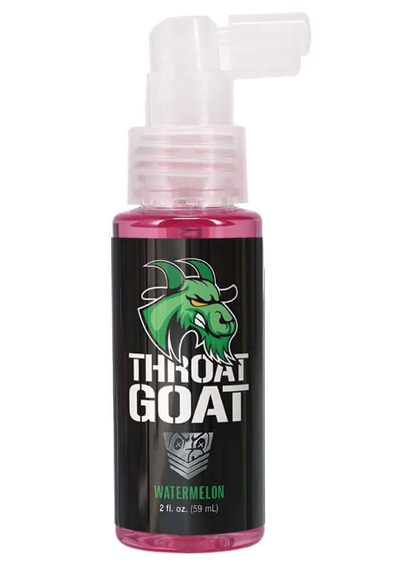 Fort Troff Throat Goat Oral Numbing Spray Watermelon 2 Oz bottle featuring a pink design with a goat logo.