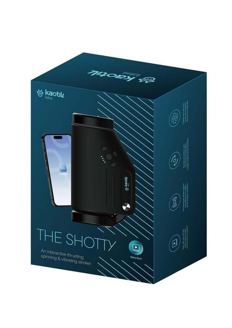 Kaotik Labs The Shotty App Control Stroker packaging with smartphone app compatibility and product features displayed.
