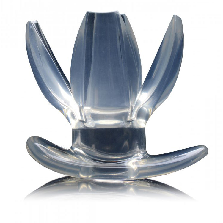 Master Series Clawed Expanding Clear Dilator showcasing its unique expandable design and transparent body-safe material.
