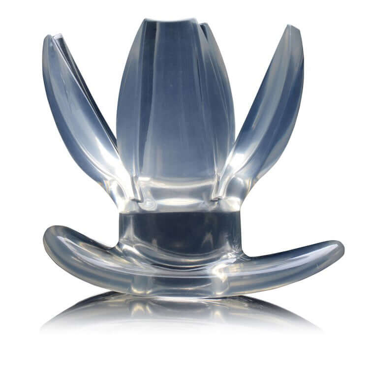 Master Series Clawed Expanding Clear Dilator showcasing its unique expandable design and transparent body-safe material.