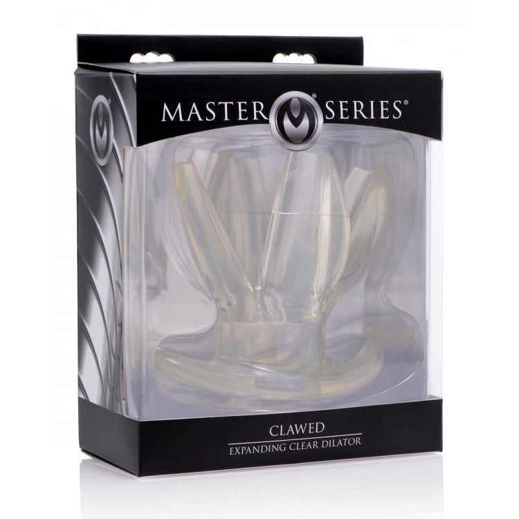 Master Series Clawed Expanding Clear Dilator in packaging showcasing its transparent design and unique shape.