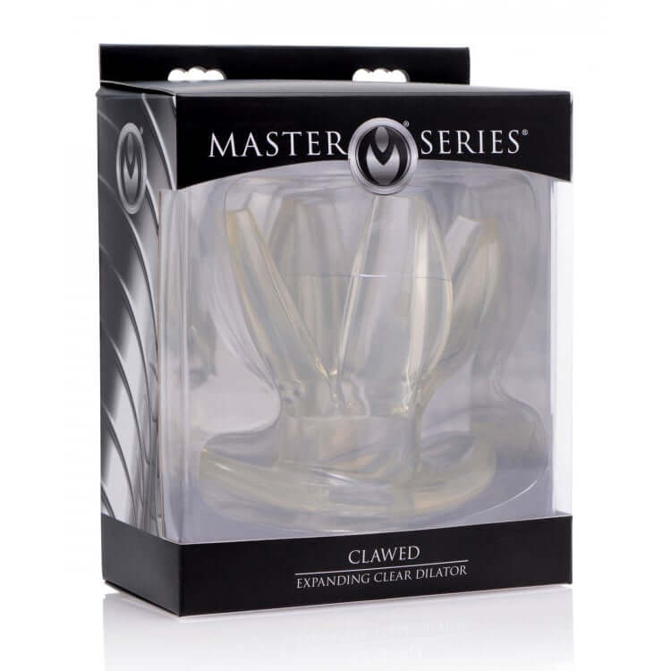 Master Series Clawed Expanding Clear Dilator in packaging showcasing its transparent design and unique shape.