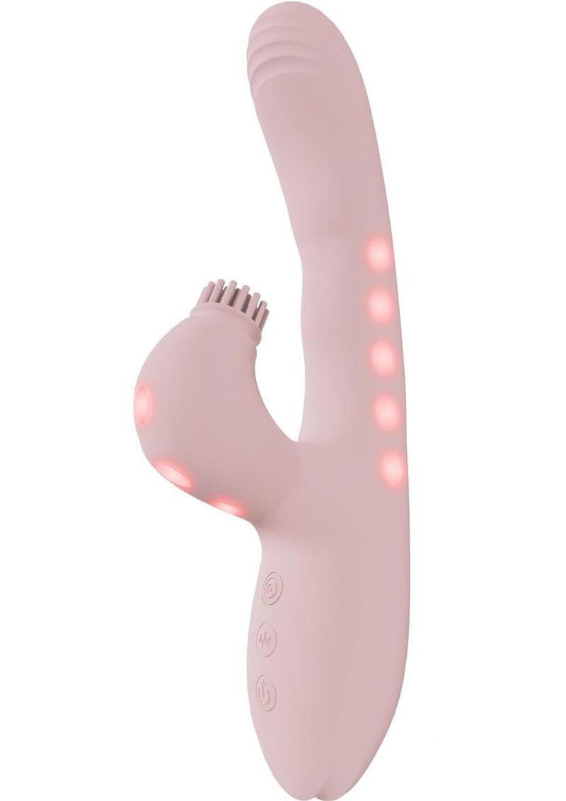 Vive Andria LED Dual Motor G-Spot Vibrating & Tap Clit Stimulator Pink with LED lights and dual motors.
