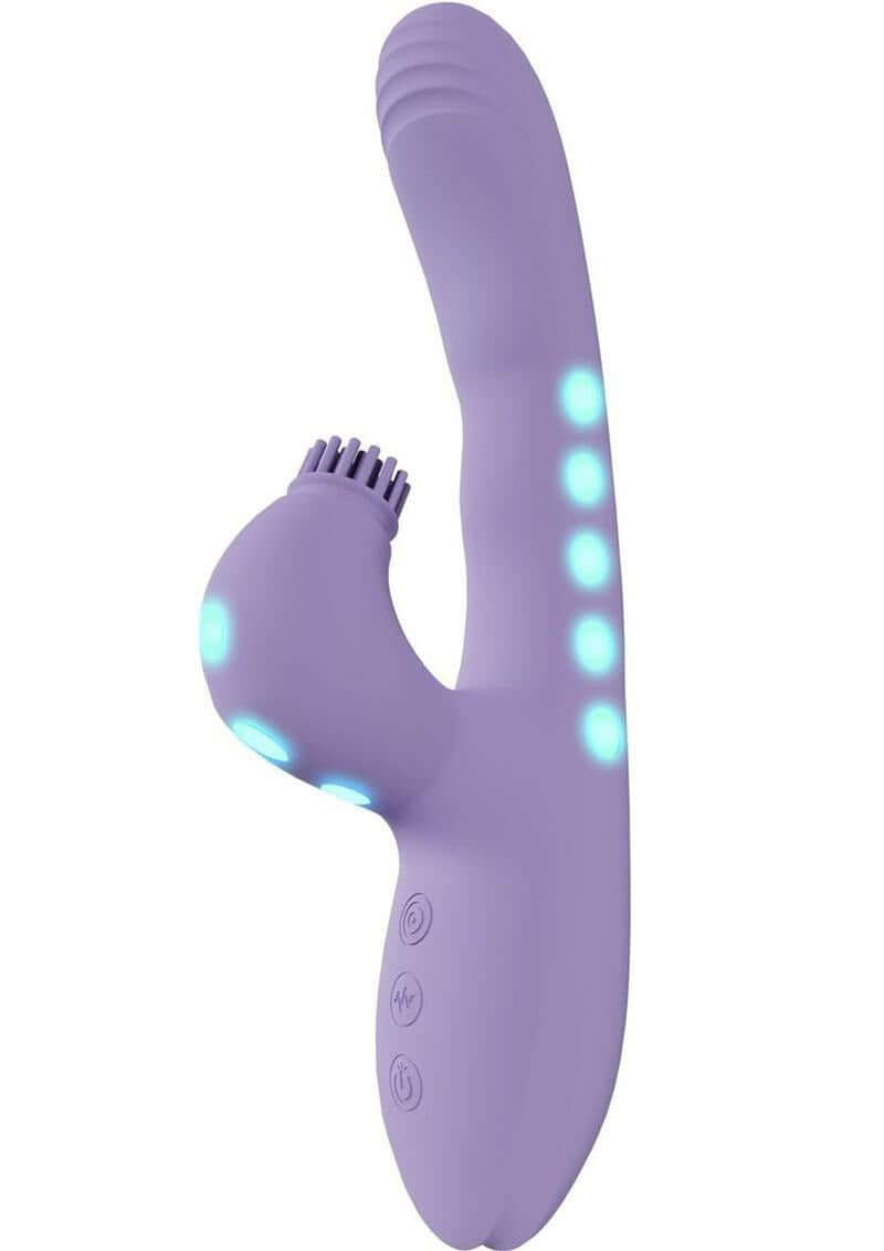 Vive Andria LED Dual Motor G-Spot & Tap Clit Stimulator with textured bristle-tip and LED lights.