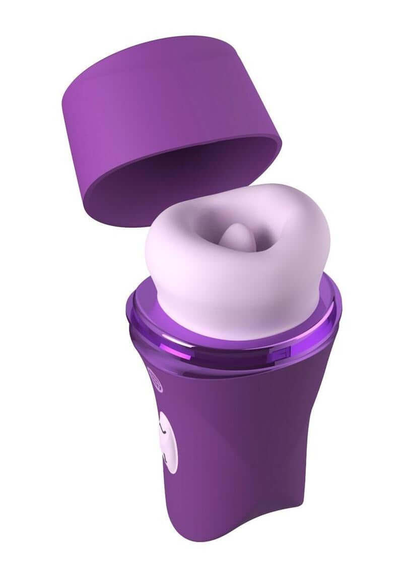 Fantasy For Her Lush Kiss Plush Clitoral Stimulator Purple in open packaging, showcasing its soft-touch design and internal features.