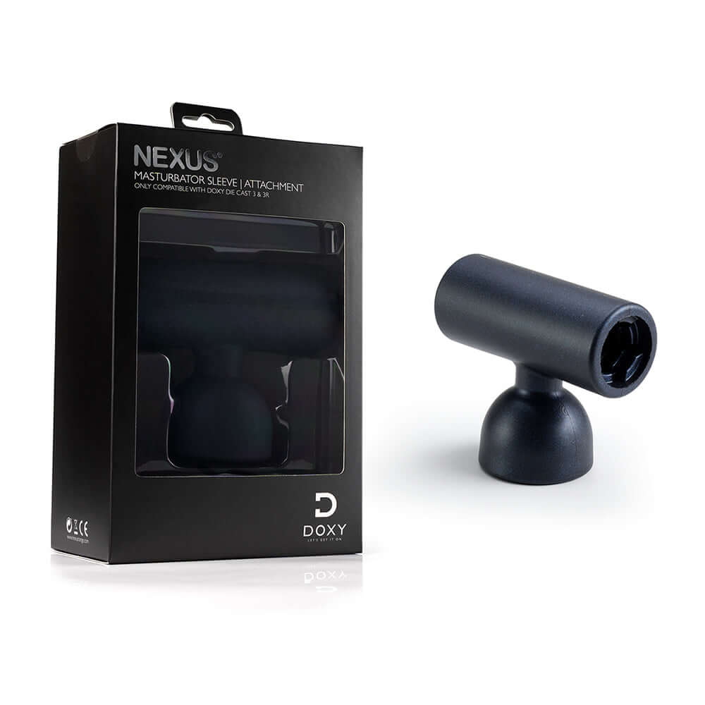 Doxy 3 Silicone Masturbator Wand Attachment Navy alongside its packaging highlighting its unique design and features.