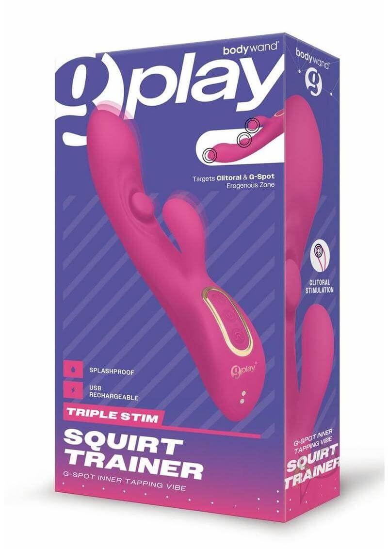 Bodywand G-Play Inner Tapping Vibrator Pink packaging showcasing its ergonomic design and triple-stimulation features.