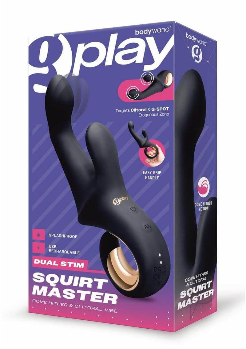 Bodywand G-Play Come Hither & Clitoral Vibrator Black packaging featuring dual-stimulation design and easy grip handle.