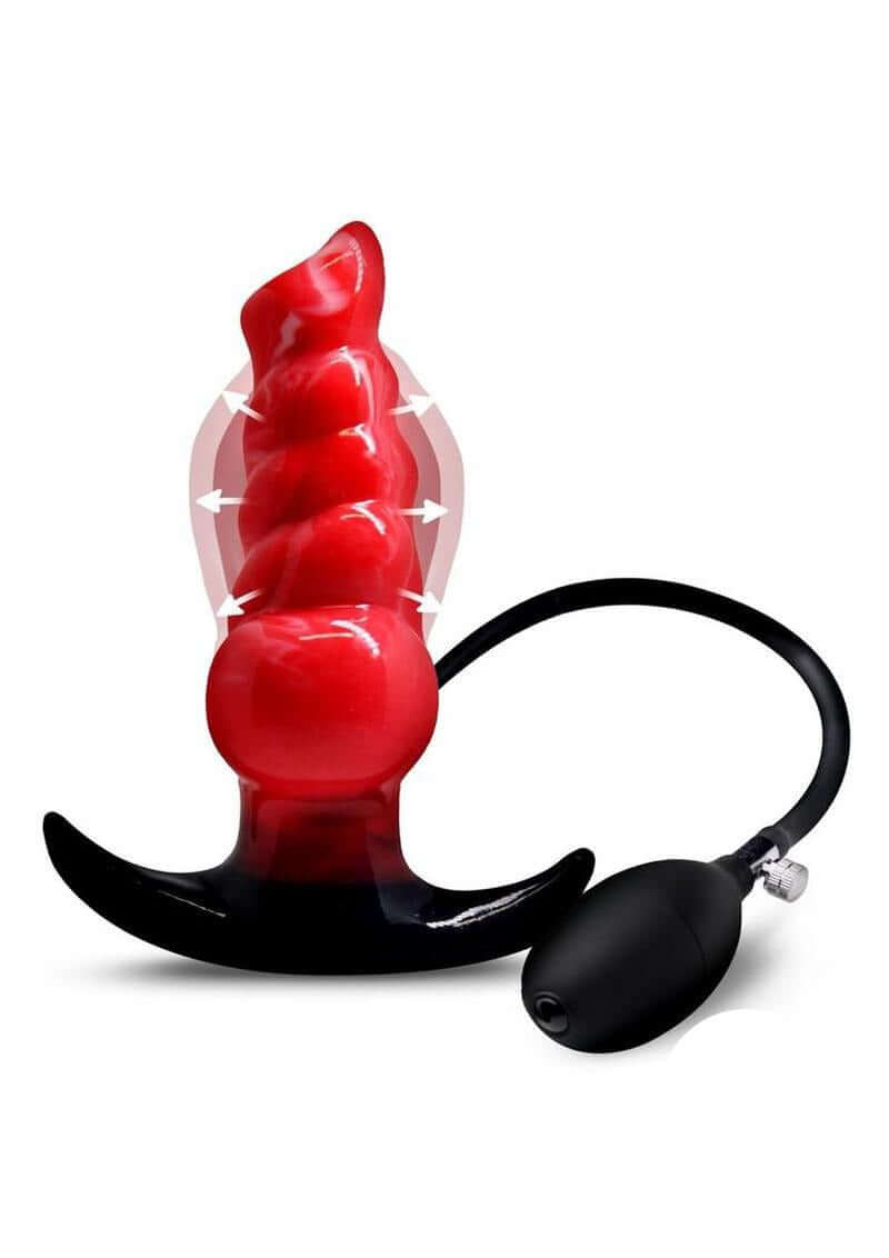 Creature Cocks Blaze Inflatable Silicone Anal Plug with adjustable inflation feature and red silicone design.