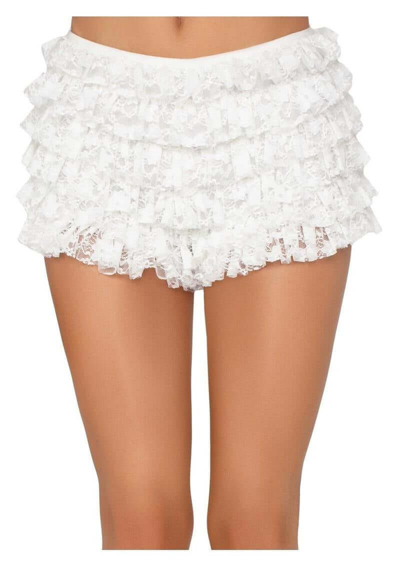 Leg Avenue Lace Ruffle Shorts XLarge White with playful ruffle accents and delicate lace fabric