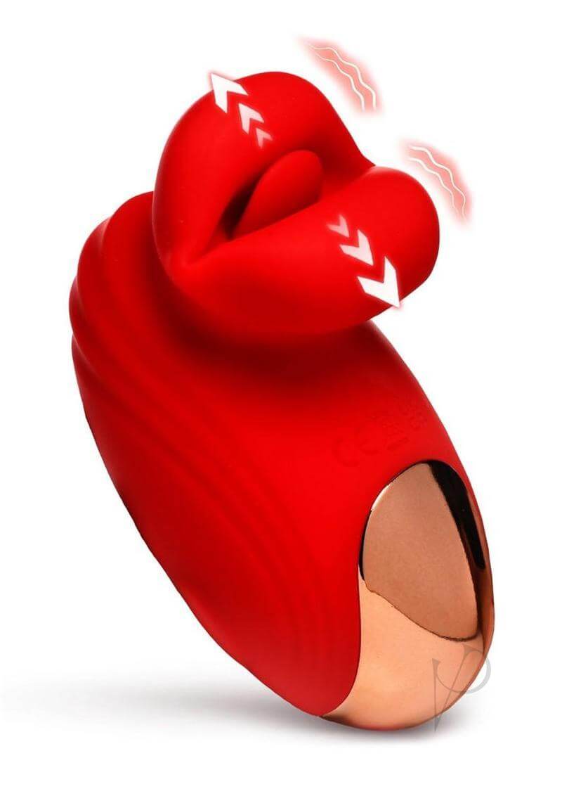 Lickgasm Mini Kisses Kissing and Vibrating Clitoral Stimulator in red with a sleek design and vibration feature.