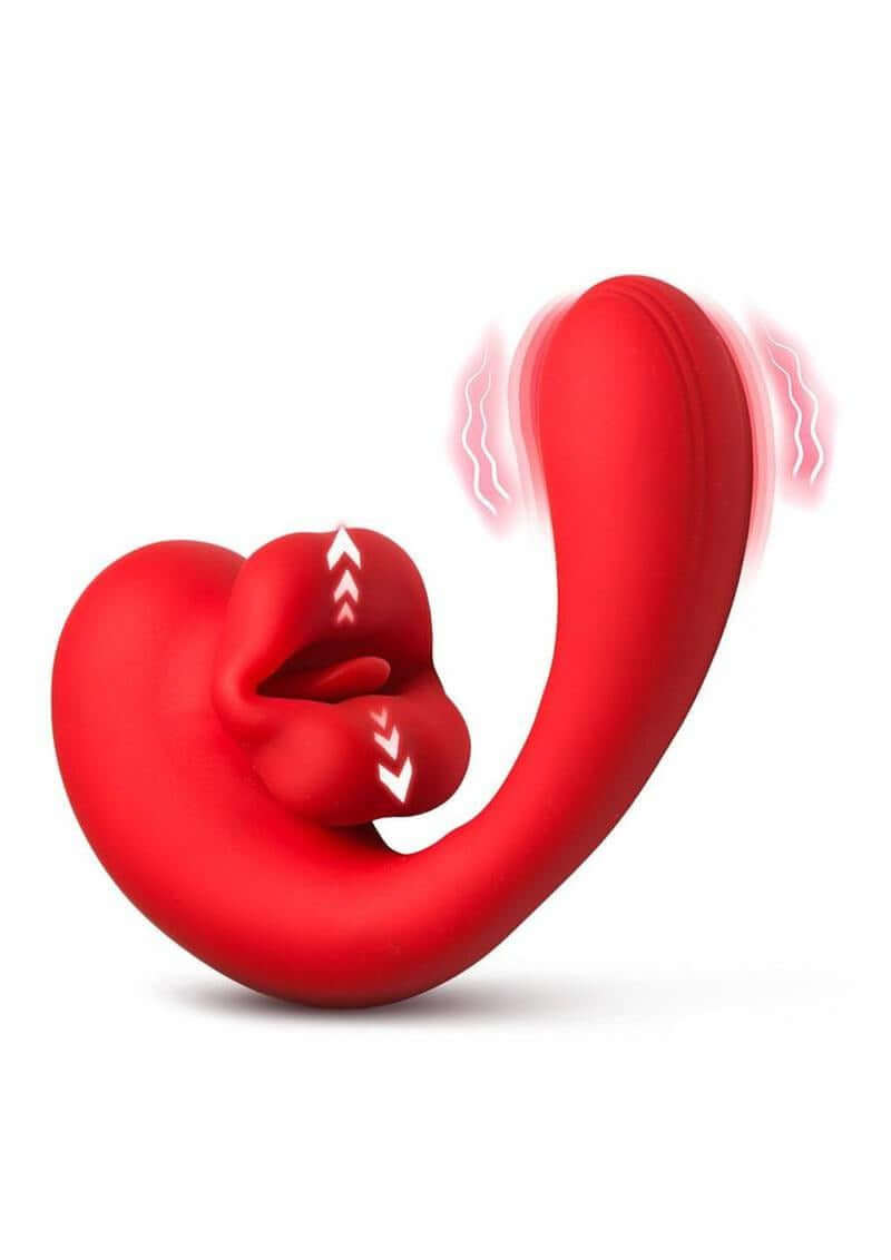 Lickgasm G-Kiss Kissing G-Spot Vibrator Red showcasing dual stimulation design and innovative clitoral stimulator.