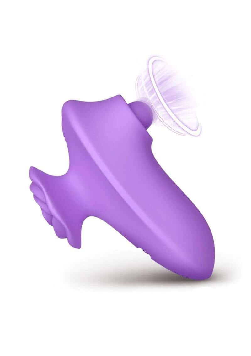 Bloomgasm Pulsing Pansy Pulsing Clitoral Stimulator Purple showcasing its ergonomic design and petal-shaped silicone head.