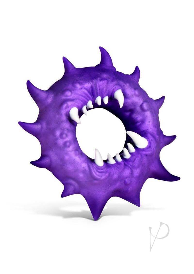 Creature Cock Constrictor Silicone Cock Ring Purple with vampire fangs and spikes in a striking purple color.