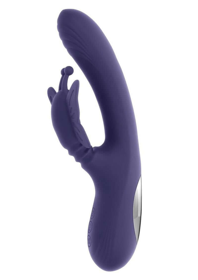 Wings of Frenzy Multi Vibrator with Clitoral Stimulator Purple, designed for dual stimulation with textured silicone.