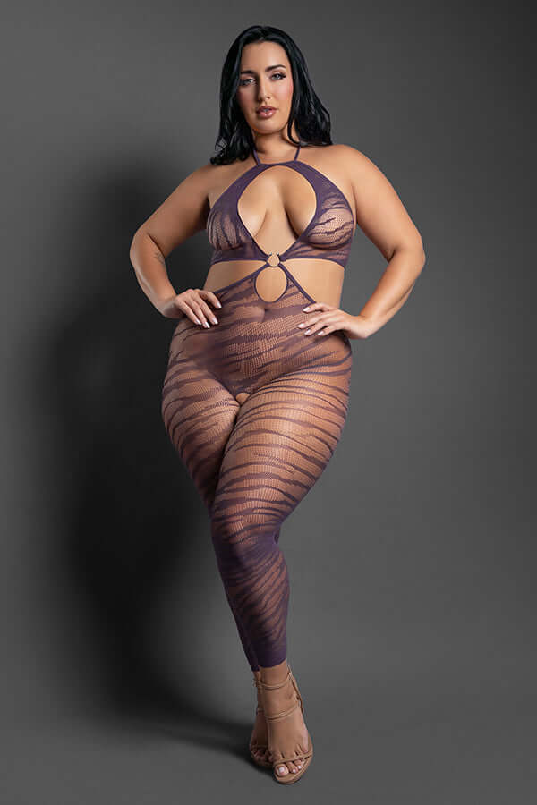 Set Me Free Footless Open Crotch Bodystocking - Queen - Dark Purple-1