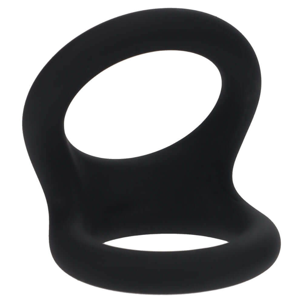 Levelz Double O Silicone Cock Ring L Black, dual-loop silicone support ring for comfort and durability.