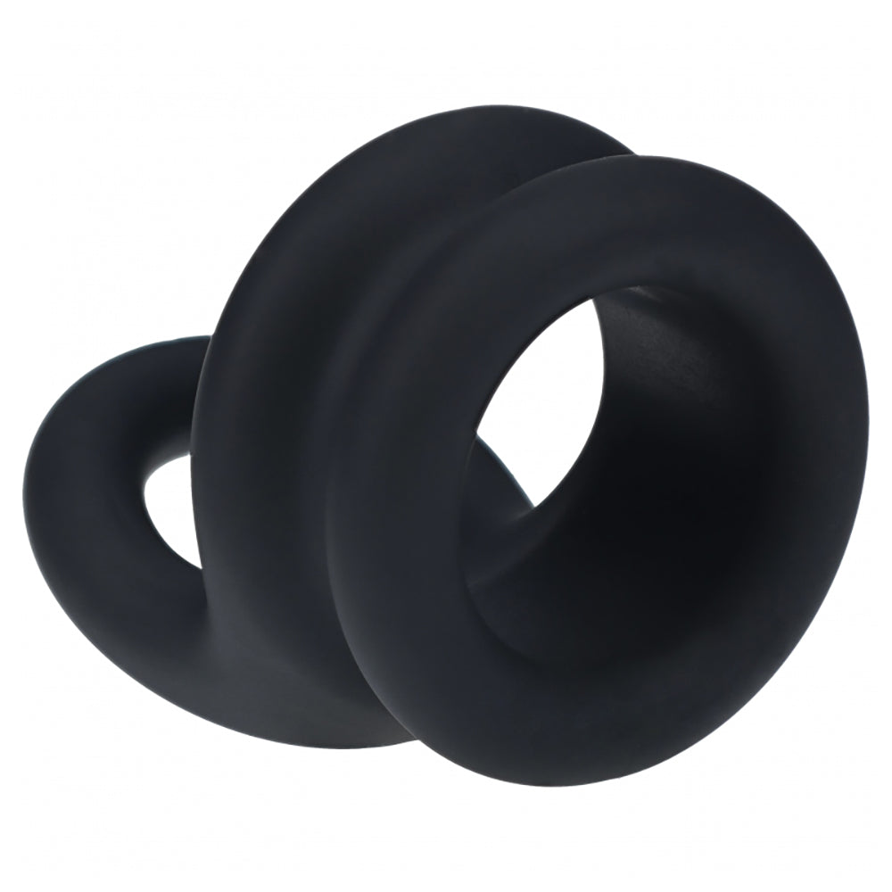 Levelz Wide Double O Silicone Cock Ring S Black displaying dual-loop design for enhanced comfort and support.