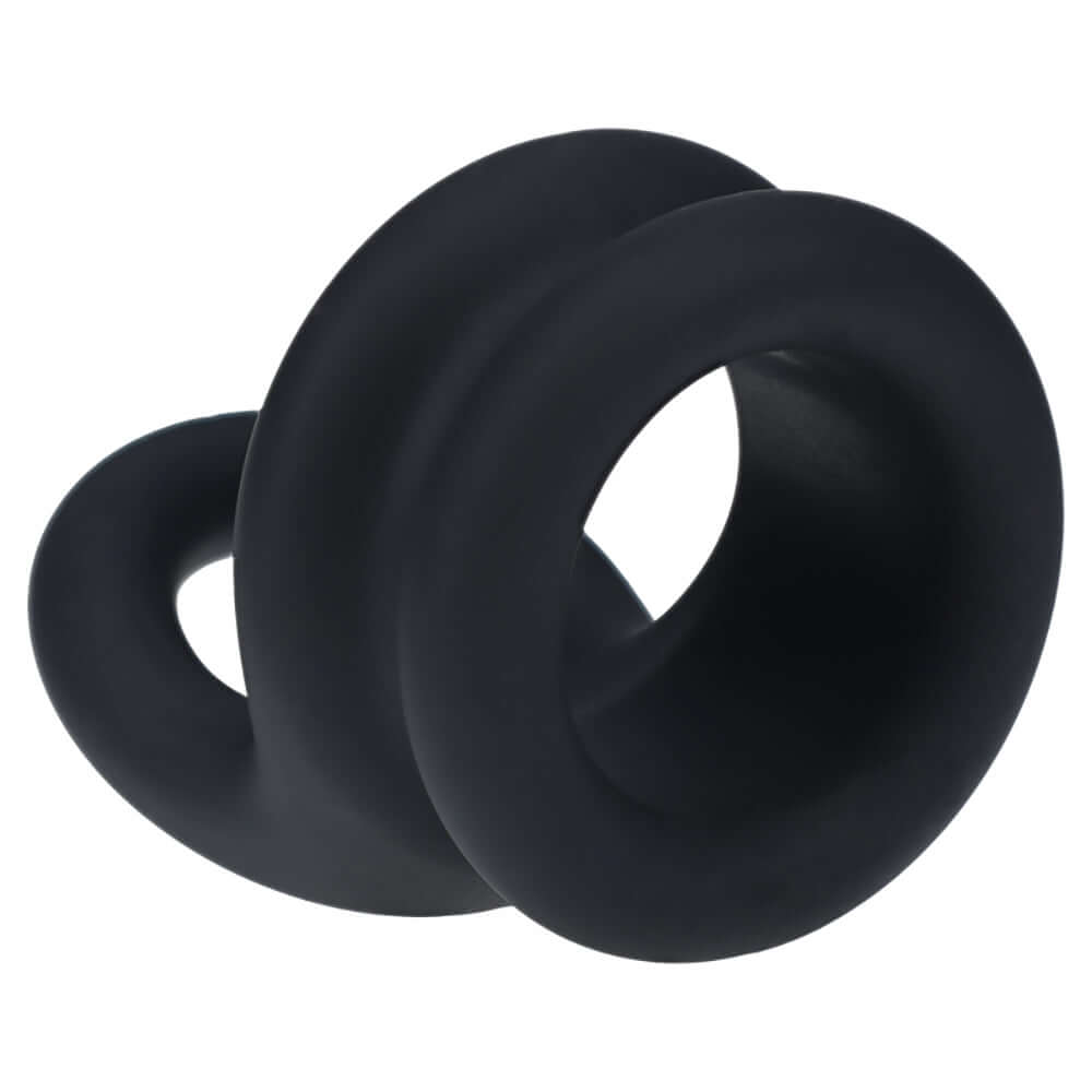 Levelz Wide Double O Silicone Cock Ring S Black displaying dual-loop design for enhanced comfort and support.