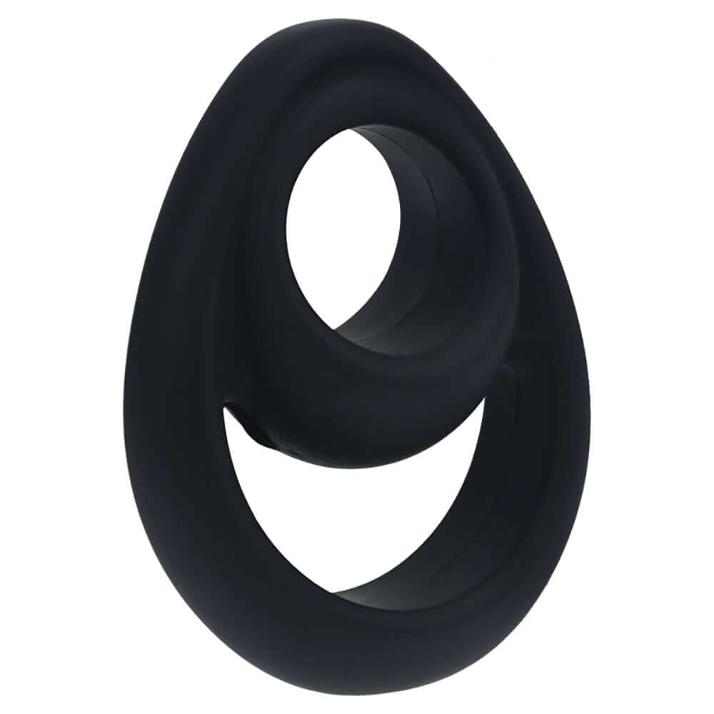 Levelz Double Ergo Silicone Cock Ring Black displayed on a white background, showcasing its dual-ring ergonomic design.