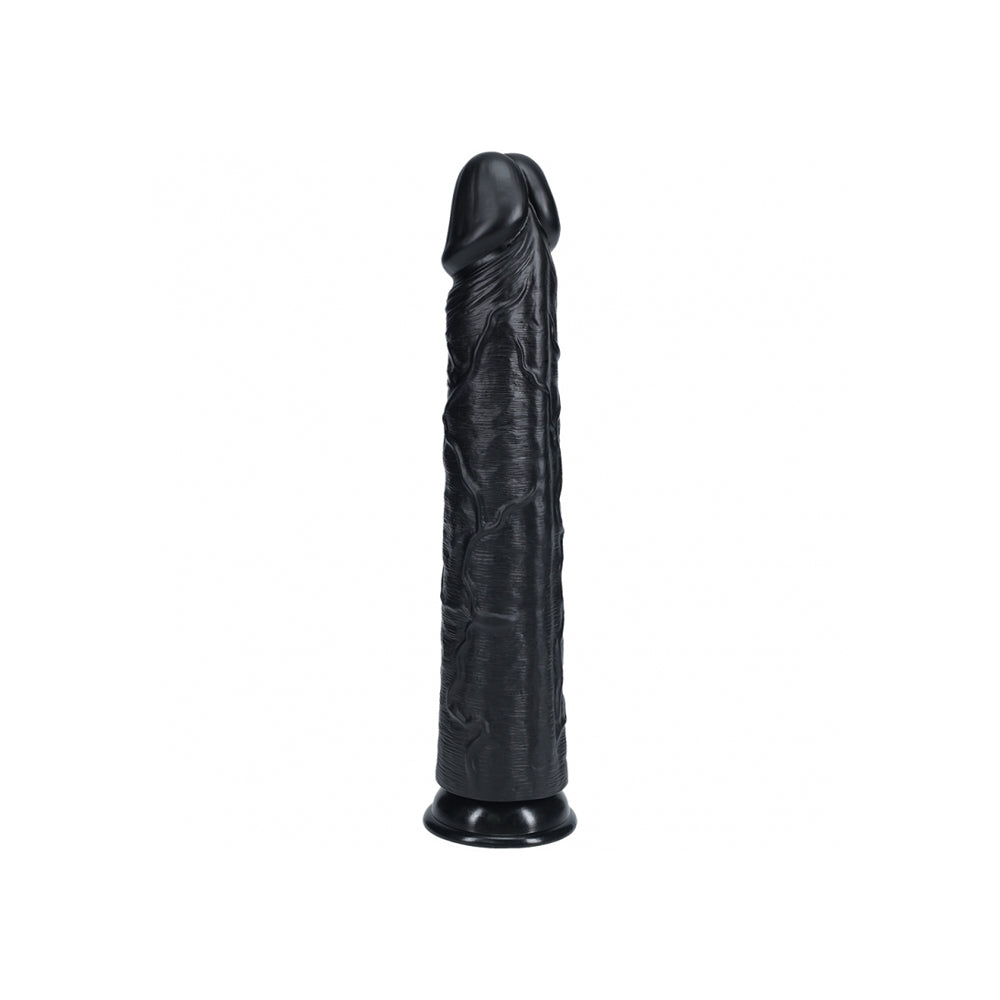 Realrock Extra Long Realistic Dildo No Balls 14 inches Black with detailed texture and sturdy base.