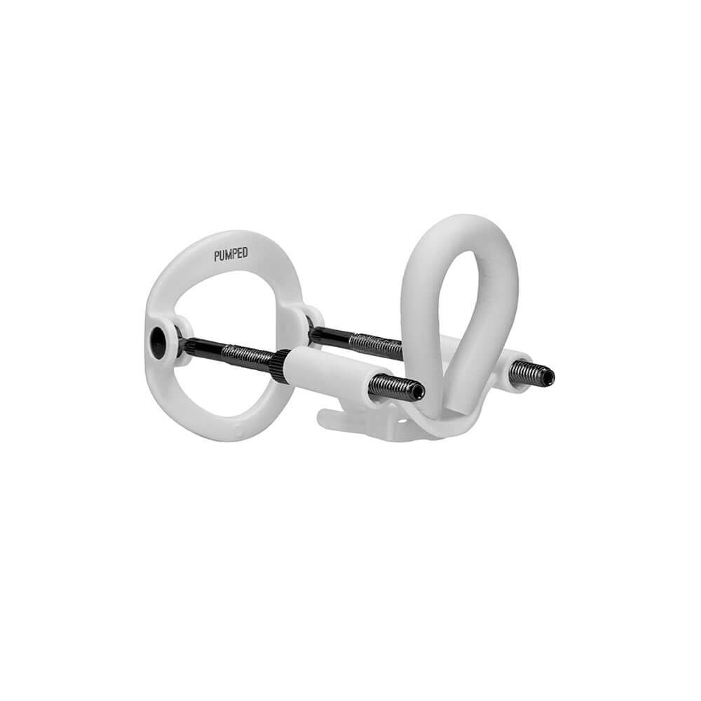 Pumped Penis Extender White device showing spring-loaded steel rods, engineered for comfort and adjustable fit.